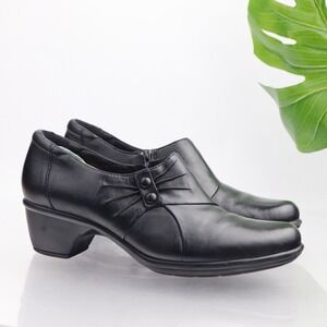 Clarks Womens Emslie Warren Boot Size 9.5 Black Leather Booties Comfort Low Heel